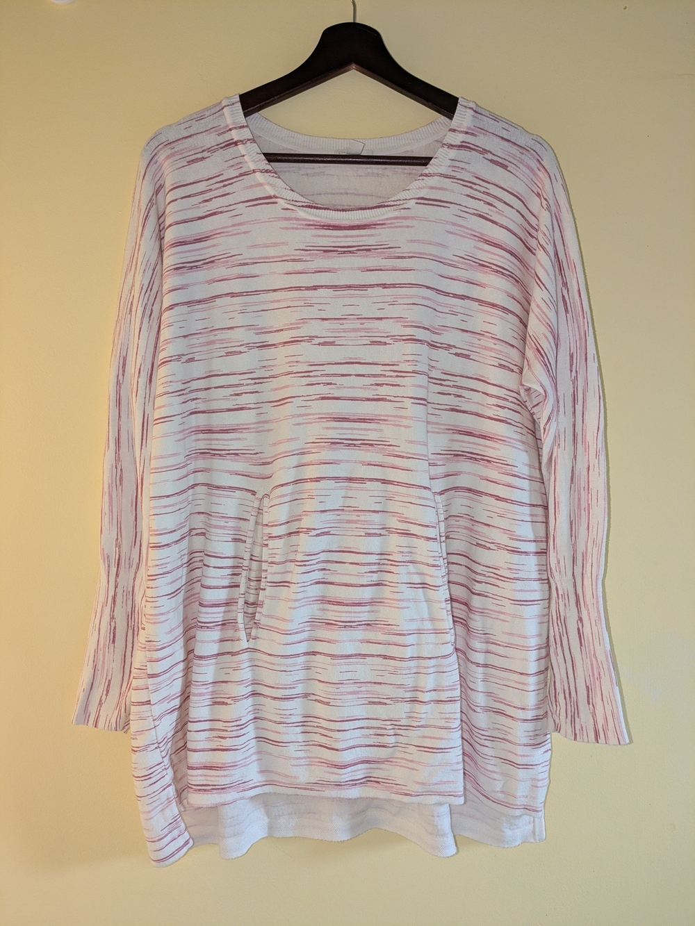 Garnet Hill Pink and White Space-Dye Pullover Organic Cotton Tunic